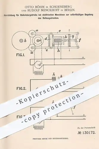 original Patent - Otto Böhm , Schöneberg | Rudolf Menckhoff , Berlin , 1900 , Reibrädergetriebe | Getriebe - Druck !!!