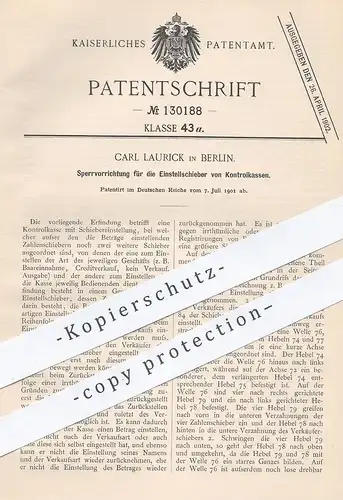 original Patent - Carl Laurick , Berlin , 1901 , Sperrung für die Einstellschieber von Kassen | Kasse , Geldkasse !!!