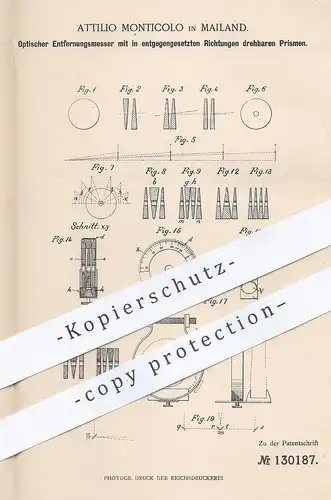 original Patent - Attilio Monticolo , Mailand  Italien , 1901 , Optischer Entfernungsmesser mit Prismen | Prisma , Optik