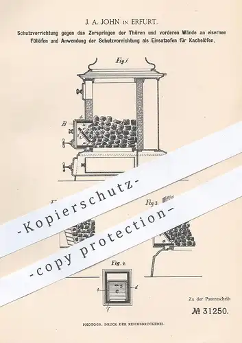 original Patent - J. A. John , Erfurt , 1884 , eiserner Füllofen | Kachelofen | Ofen , Öfen , Ofenbauer | Heizung !!