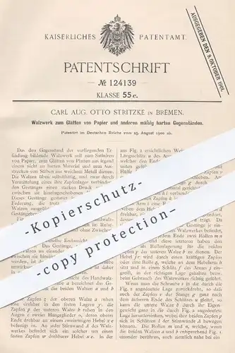 original Patent - Carl Aug. Otto Spritzke , Bremen , 1900 , Walzwerk zum Glätten von Papier | Papierfabrik , Walzen !!