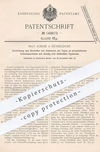 original Patent - Max Soblik , Düsseldorf , 1902 , Typen an pneumatischen Schreibmaschinen | Schreibmaschine !!