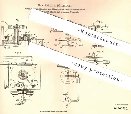 original Patent - Max Soblik , Düsseldorf , 1902 , Typen an pneumatischen Schreibmaschinen | Schreibmaschine !!