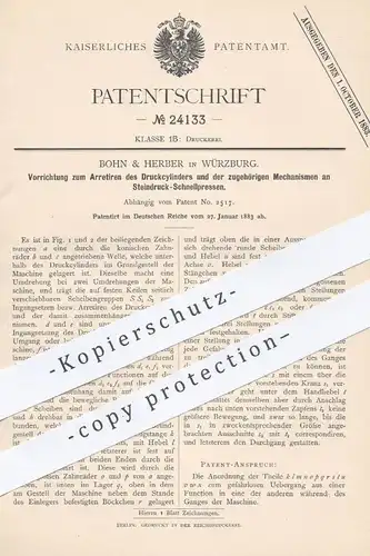 original Patent - Bohn & Herber , Würzburg 1883 , Druckzylinder an Steindruck Schnellpresse | Presse , Druck , Buchdruck
