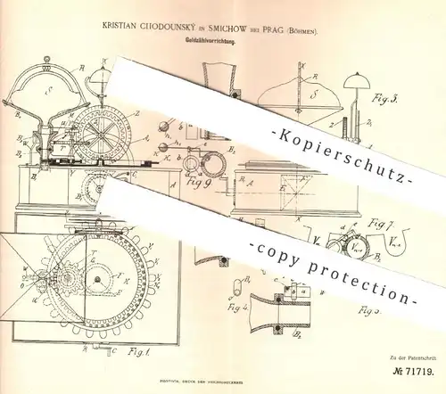 original Patent - Kristian Chodounský , Smichow / Prag / Böhmen , 1893 , Maschine zum Geld zählen | Münzen , Kasse !!