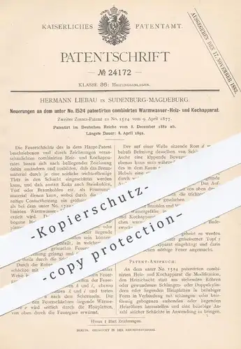 original Patent - Hermann Liebau , Magdeburg / Sudenburg , 1882 , kombinierte Warmwasser - Heizung u. Kocher | Herd !!!