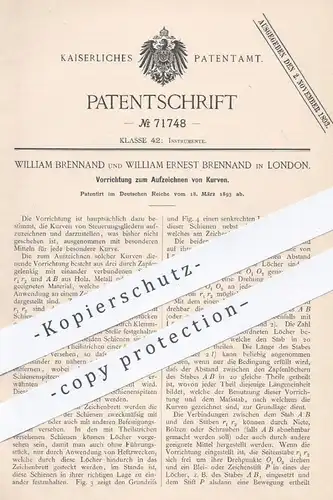 original Patent - William u. W. Ernest Brennand , London , 1893 , Aufzeichnung von Kurven | Kurve , Instrumente !!!