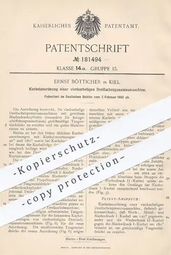 original Patent - Ernst Bötticher , Kiel , 1905 , Kurbelanordnung an Expansionsmaschinen | Motor , Motoren , Schiff !!