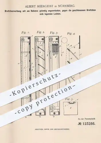 original Patent - Albert Heergeist , Nürnberg , 1900 , Brettchen - Vorhang | Jalousie , Rollo , Gardinen , Haushalt !!