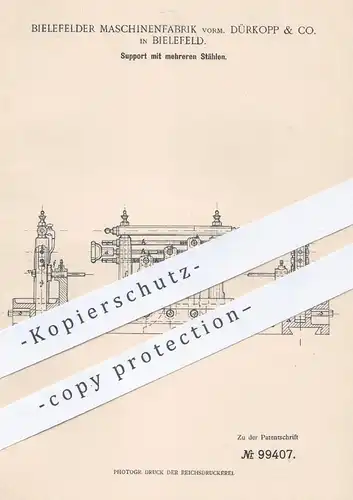 original Patent - Maschinenfabrik Bielefeld vorm. Dürkopp & Co. , 1897 , Support mit Stahl | Façon - Drehbank , Eisen !!