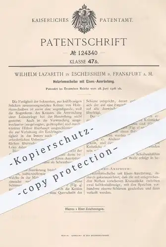 original Patent - Wilhelm Lazareth , Eschersheim / Frankfurt , 1900 , Holzriemscheibe mit Eisen - Ausrüstung | Holz !!