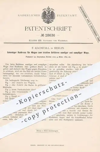 original Patent - F. Rachfall , Berlin , 1884 , Gelenkiger Radkranz für Wagen | Rad , Räder , Reifen , Kutsche !!