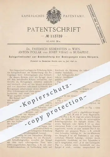 original Patent - Dr. Friedrich Silberstein , Wien | Anton Pollák , Josef Virág , Budapest , 1898 , Spiegel - Indikator
