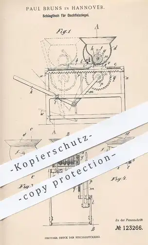 original Patent - Paul Bruns , Hannover , 1900 , Schlagtisch für Dachfalzziegel | Dach - Ziegel , Dachdecker , Ziegelei