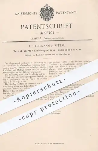 original Patent - J. P. Ortmann , Zittau  1897 , Verschluss für Kleidung , Gamaschen , Korsett | Schneider , Schneiderei