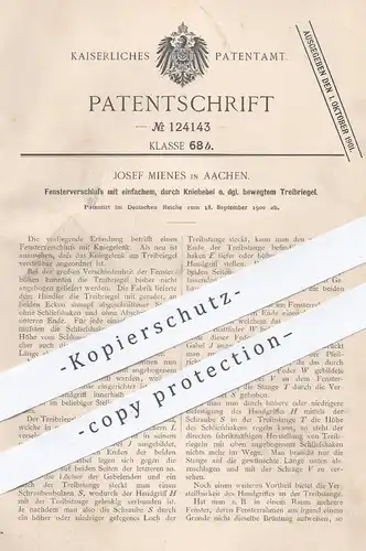 original Patent - Josef Mienes , Aachen , 1900 , Fensterverschluss mit Treibriegel | Fenster - Schloss , Tür , Schlosser