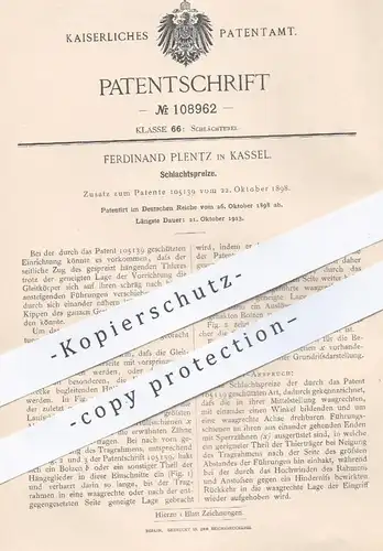 original Patent - Ferdinand Plentz , Kassel , 1898 , Schlachtspreize | Schlachten , Schlachter , Fleischer , Tierzucht