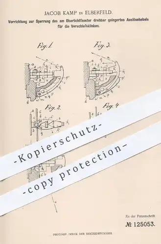 original Patent - Jacob Kamp , Elberfeld , 1901 , Verschluss am Oberlichtfenster | Fenster , Tür , Türen , Tischler !!