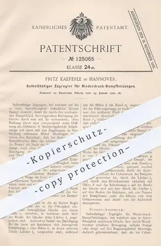 original Patent - Fritz Kaeferle , Hannover , 1901 , Zugregler für Niederdruck - Dampfheizungen | Dampf - Heizung !!!