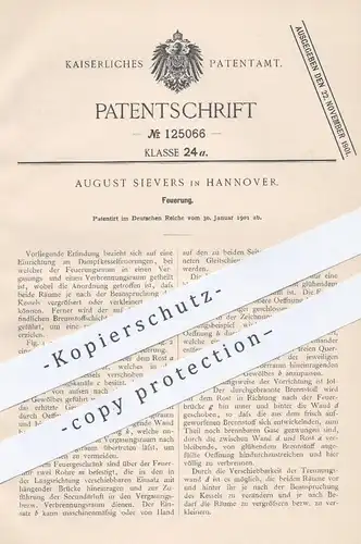 original Patent - August Sievers , Hannover , 1901 , Feuerung | Heizung , Ofen , Dampfkessel , Kessel , Verbrennung !!