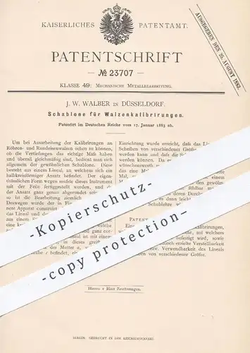 original Patent - J. W. Walber , Düsseldorf , 1883 , Schablone für Walzenkalibrierungen | Eisen Walze , Walzen , Metall