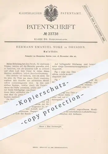 original Patent - Hermann Emanuel Noke , Dresden , 1882 , Heiztür | Heizung , Feuerung , Ofen , Ofentür , Ofenbauer !!