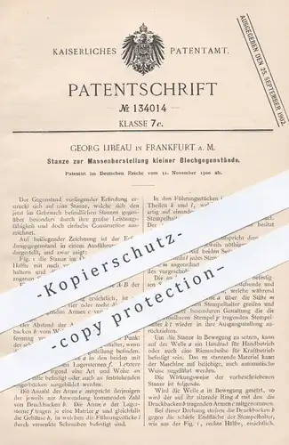 original Patent - Georg Libeau , Frankfurt / Main , 1900 , Stanze zur Herstellung kleiner Blech - Gegenstände | Stanzen