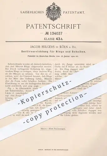 original Patent - Jacob Hilgers , Köln / Rhein , 1902 , Sortieren der Münzen , Ringe u. Scheiben in Automaten | Automat