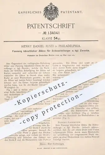 original Patent - Henry Daniel Justi , Philadelphia , 1901 , Fassung künstl. Zähne | Zahnarzt , Gebiss , Zahntechniker