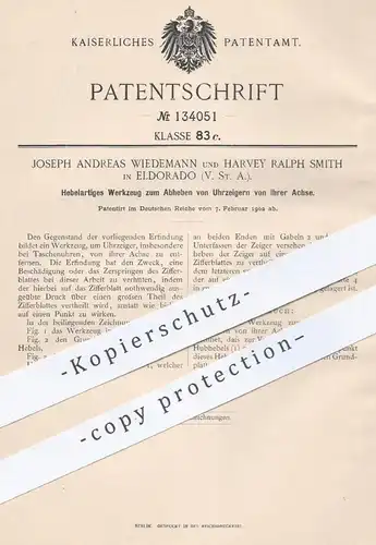 original Patent - Joseph A. Wiedemann , Harvey Ralph Smith , Eldorado , USA , 1902 , Uhrmacher - Werkzeug | Uhr , Uhren