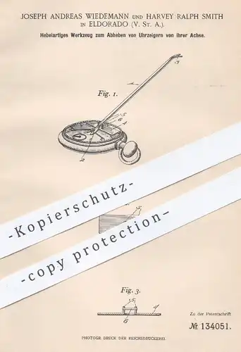 original Patent - Joseph A. Wiedemann , Harvey Ralph Smith , Eldorado , USA , 1902 , Uhrmacher - Werkzeug | Uhr , Uhren