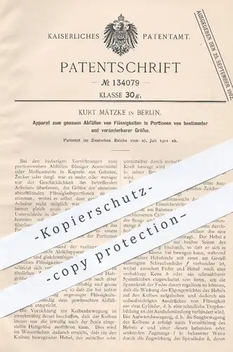 original Patent - Kurt Mätzke , Berlin , 1901 , Abfüllen von Flüssigkeiten | Arznei , Medizin , Tabletten , Apotheker !!
