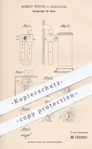 original Patent - Robert Winter , Hannover 1901 , Abzugsregler für Öfen | Ofen Abzug | Ofenbauer , Heizung , Schornstein