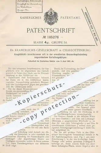 original Patent - Dr. Kramerlicht Ges. , Berlin / Charlottenburg , 1905 , Gasglühlicht - Invertbrenner | Brenner , Licht