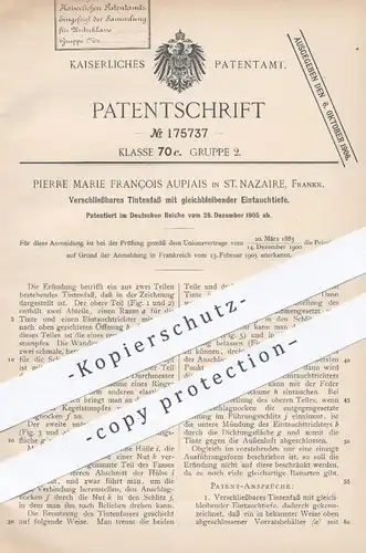 original Patent - Pierre Marie François Aupiais , St. Nazaire , Frankreich , 1905 , Tintenfass | Fass für Tinte , Feder