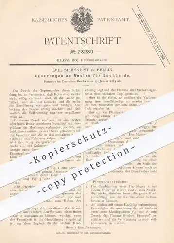 original Patent - Emil Siebenlist , Berlin  1883 , Rost für Kochherd | Kochofen , Herd , Backofen , Koch , Kochen , Ofen