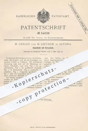 original Patent - H. Gerlof , H. Leetsch , Hamburg / Altona 1890 , Schultafel mit Verschluss | Schiefer - Tafel , Kreide