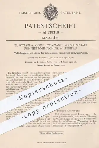 original Patent - W. Wolski & Comp. KG für Tiefbohrtechnik , Lemberg , 1902 , Tiefbohrapparat | Tiefbohrer , Bohrer !!