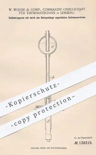 original Patent - W. Wolski & Comp. KG für Tiefbohrtechnik , Lemberg , 1902 , Tiefbohrapparat | Tiefbohrer , Bohrer !!