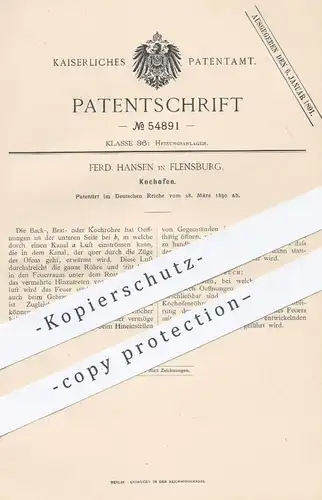 original Patent - Ferd. Hansen , Flensburg , 1890 , Kochofen , Backofen , Kochherd , Herd , Kochen , Koch , Ofen , Öfen