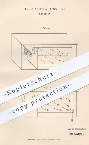 original Patent - Ferd. Hansen , Flensburg , 1890 , Kochofen , Backofen , Kochherd , Herd , Kochen , Koch , Ofen , Öfen
