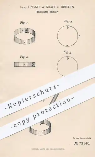 original Patent - Lingner & Kraft , Dresden  1892 , Federspalten - Reiniger | Schreibfeder , Feder , Füllhalter , Füller