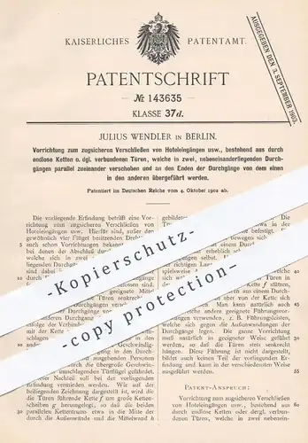original Patent - Julius Wendler , Berlin , 1902 , Verschließen von Hoteleingang , Tür , Türen | Fensterbauer , Schloss