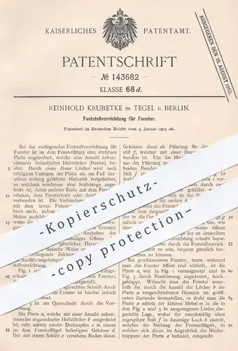 original Patent - Reinhold Krubetke , Berlin / Tegel , 1903 , Feststellvorrichtung für Fenster | Fensterbauer , Tür !!!