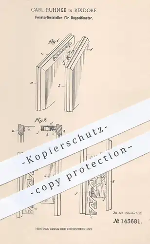 original Patent - Carl Ruhnke , Rixdorf , 1902 , Fensterfeststeller für Doppelfenster | Fenster , Fensterbauer , Tür !!