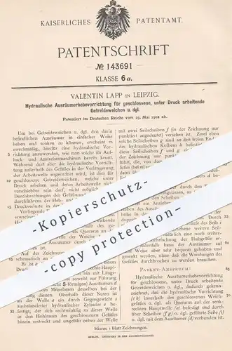 original Patent - Valentin Lapp , Leipzig , 1902 , Hydraulische Ausräumerhebevorrichtung für Getreideweichen !!!