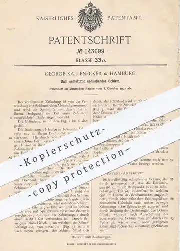 original Patent - George Kaltenecker , Hamburg , 1902 , Sich selbst schließender Schirm | Regenschirm , Sonnenschirm !!