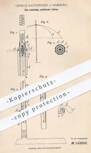 original Patent - George Kaltenecker , Hamburg , 1902 , Sich selbst schließender Schirm | Regenschirm , Sonnenschirm !!