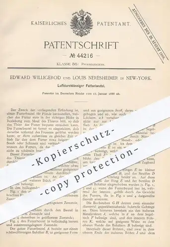 original Patent - Edward Willigerod , Louis Neresheimer , New York , 1888 , Luftdurchlässiger Futterbeutel für Pferde !!
