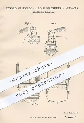 original Patent - Edward Willigerod , Louis Neresheimer , New York , 1888 , Luftdurchlässiger Futterbeutel für Pferde !!